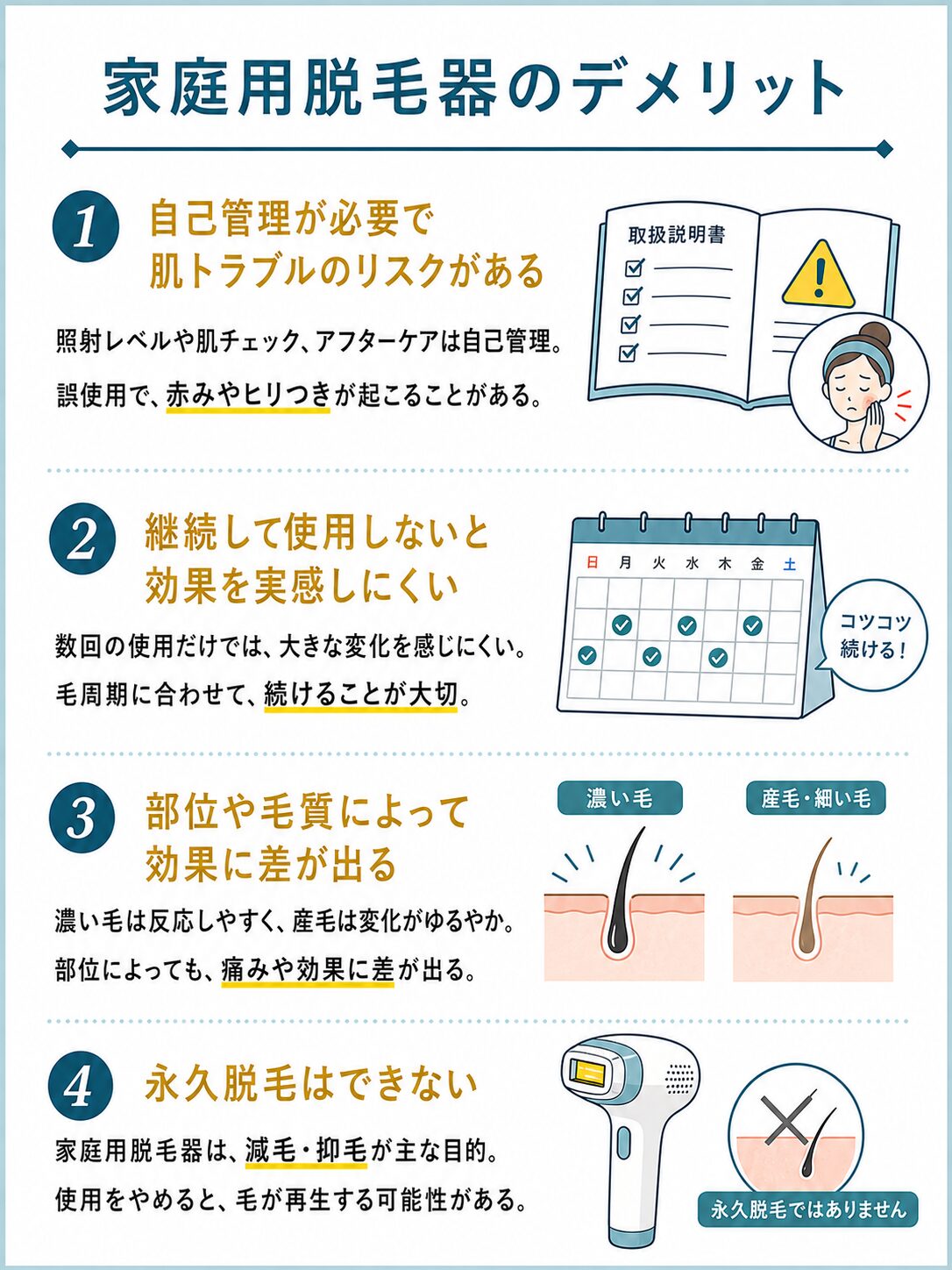 家庭用脱毛器のデメリット