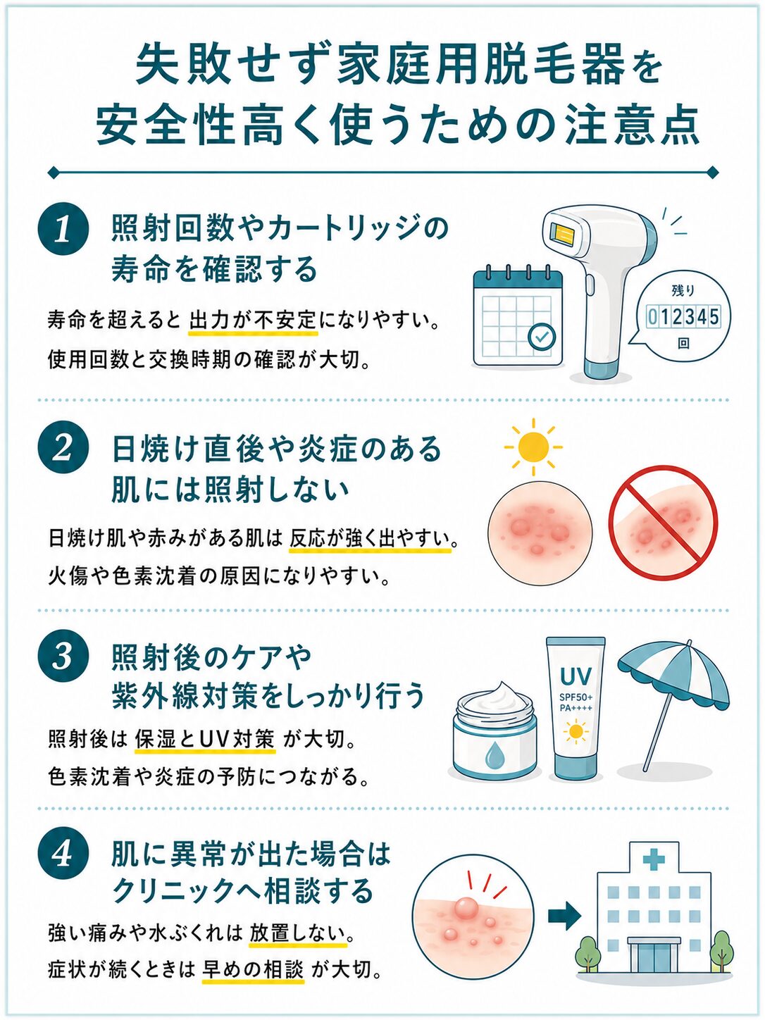 失敗せず家庭用脱毛器を安全性高く使うための注意点