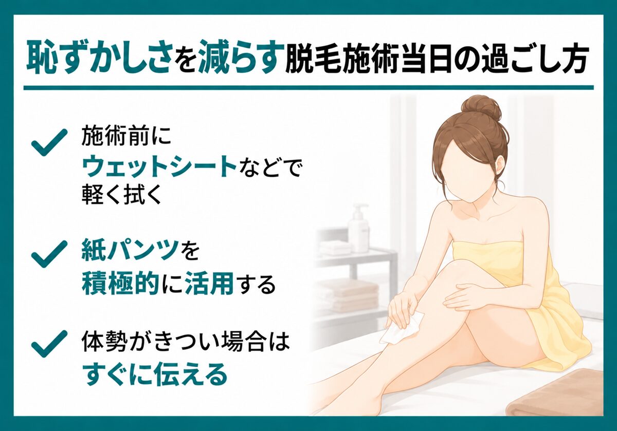 恥ずかしさを減らす脱毛施術当日の過ごし方
