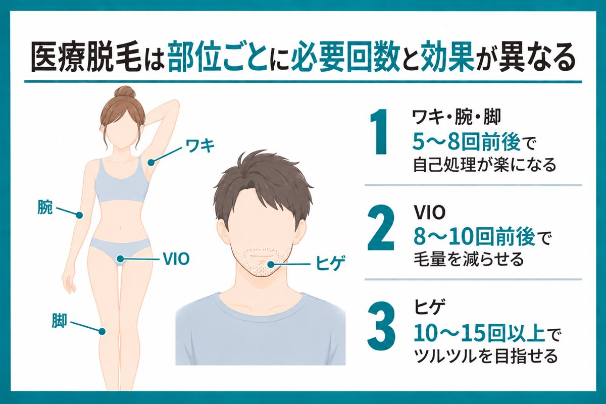 医療脱毛は部位ごとに必要回数と効果が異なる