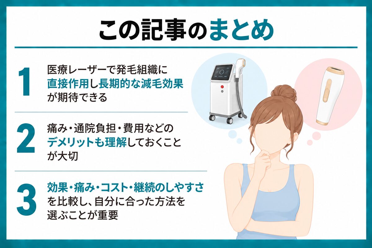 まとめ：目的やライフスタイルに合わせた脱毛方法を選ぶことが重要