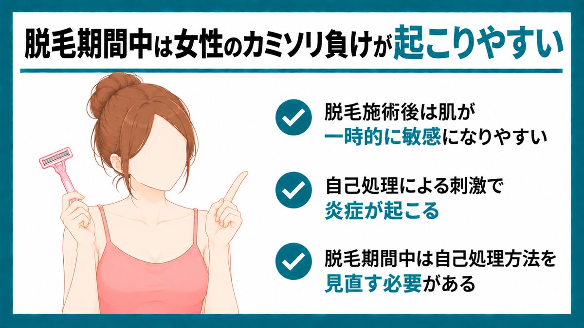脱毛期間中は女性のカミソリ負けが起こりやすい